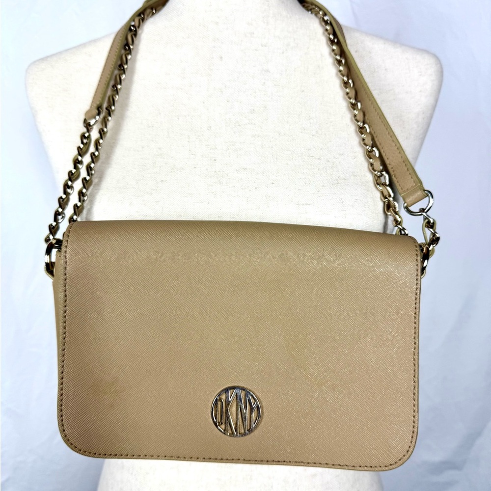 Donna Karan Beige Crossbody Bag with Chain Detail